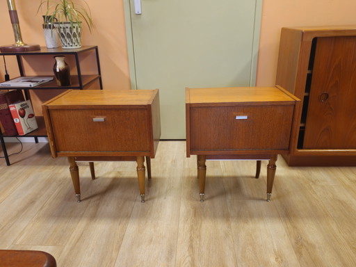 Twee Vintage Teak Fineer Nachtkastjes Kastjes Bedkastjes