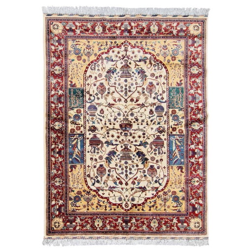 Alfombra turca de lana anudada a mano | 500.000 nudos | Diseño de jarrón | 150 × 200 cm (59 × 79 pulgadas)