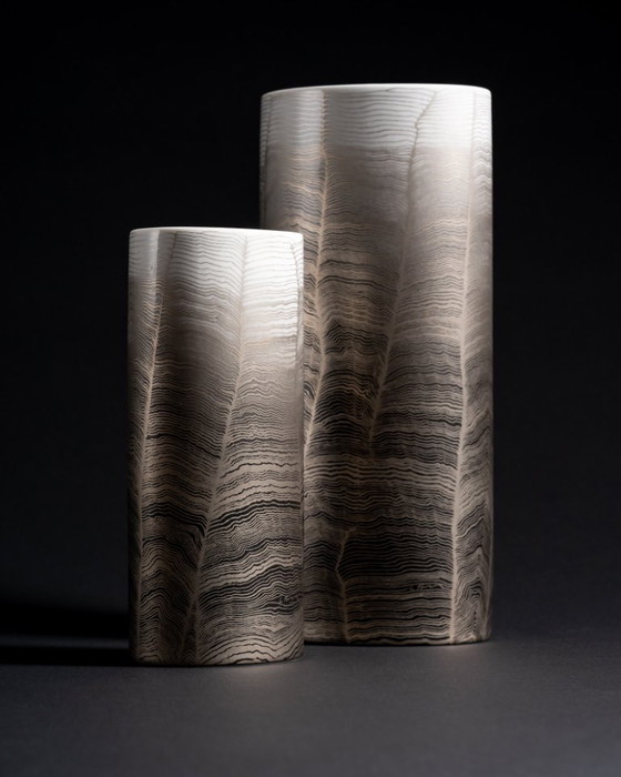 Image 1 of Glam Chic Vintage Rare Alain Le Foll × Rosenthal "Chiffon" Porcelain Vase Duo