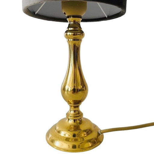 Hollywood Regency vintage table lamp brass gold gray velour