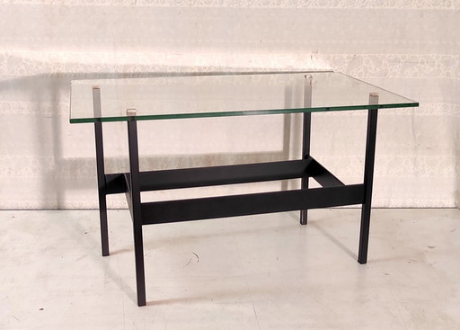 Modernist coffee table in metal, glass and brass - 1950s