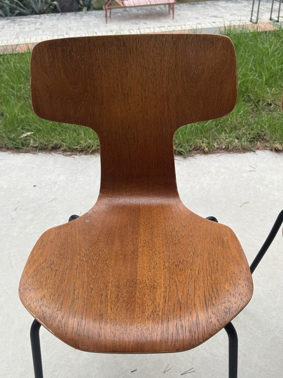 Set of 4 Arne Jacobsen 3103 "Hammer" Chairs — Fritz Hansen — 1960s – Dining chairs, Wood (photo 6 of 15)