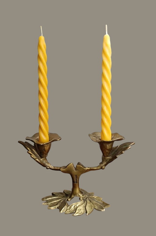 🕯️ Candelabro Art Nouveau de bronce de dos brazos | Fundido a mano, macizo, con auténtica pátina | 1890–1920