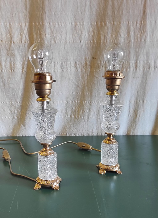 Pieds de lampe à poser en verre et métal doré - mid. XXeme