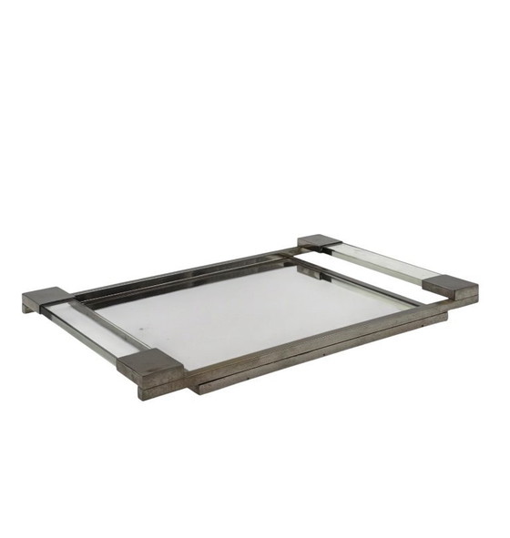Image 1 of Jacques Adnet, Bandeja modernista de lucita con espejo, Maison Adnet, Francia, 1950
