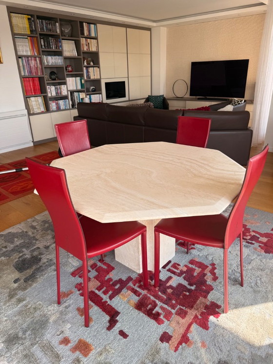 Prachtige ARTELANO tafel van zeshoekig travertijn, 1,30 m x 1,30 m – Eettafels, Stone, Travertin (photo 5 of 6)