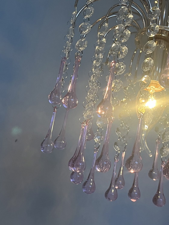 Image 1 of 3 pcs pink teardrop chandeliers pendant lights vintage