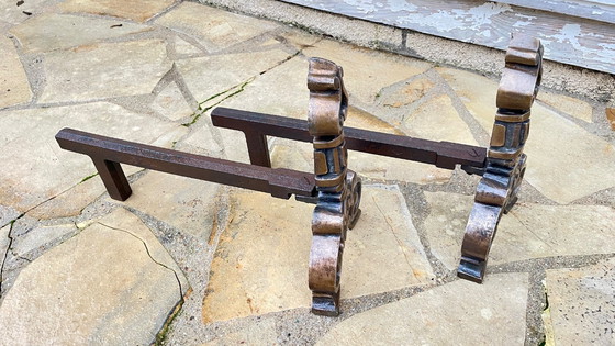 Image 1 of Pair of FOLDING CHENETS Solid Brass VINTAGE