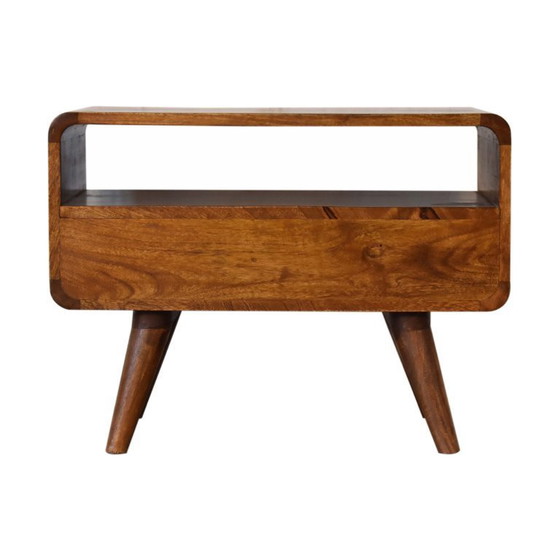 Image 1 of Compacte, gebogen kastje in kastanjekleur met 2 lades