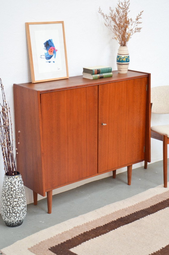 Image 1 of Vintage teakhouten ladekast, dressoir/kast met planken, midden 20e eeuw, jaren 60/70.