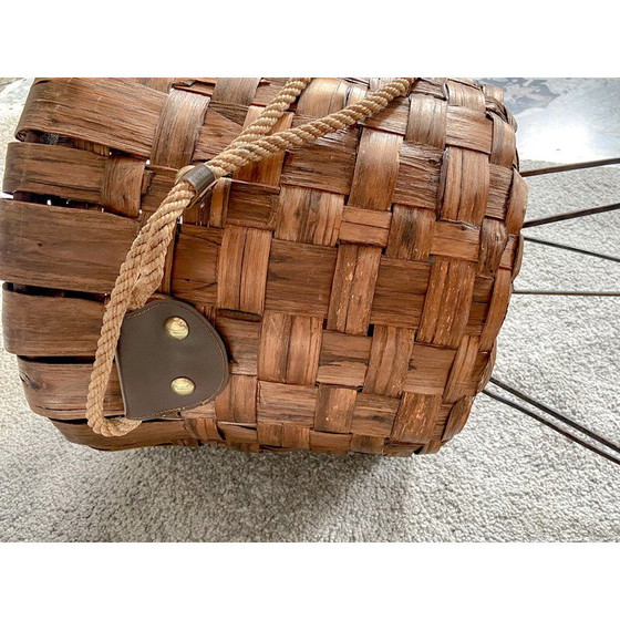 Image 1 of Vintage basket vase in walnut crust, Italy 1970