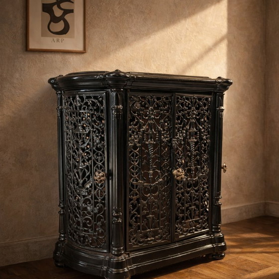Image 1 of Antique Fireplace Insert Ornate Cast Iron Black Finish