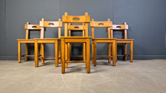 Image 1 of Vintage oak brutalist chairs, 1960s - set of 6