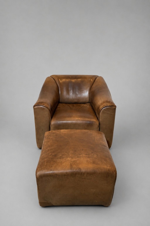 Fauteuil lounge vintage en cuir De Sede DS-47 avec repose-pieds