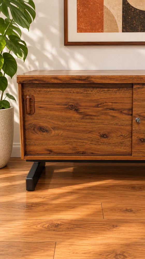 Enfilade MEX Mobelfabrik vintage design scandinave, Buffet bas, Métal, Bois, Noir (photo 7 sur 10)