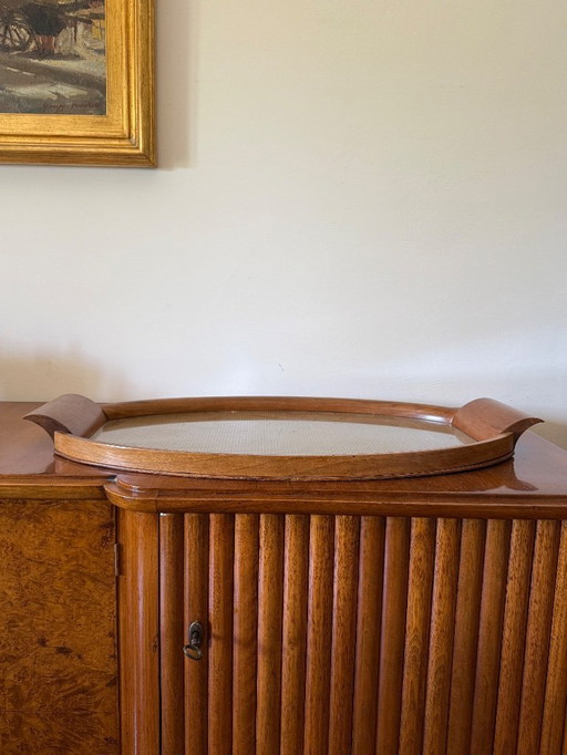 Mid-century wood and brass tray, Italy 1950s