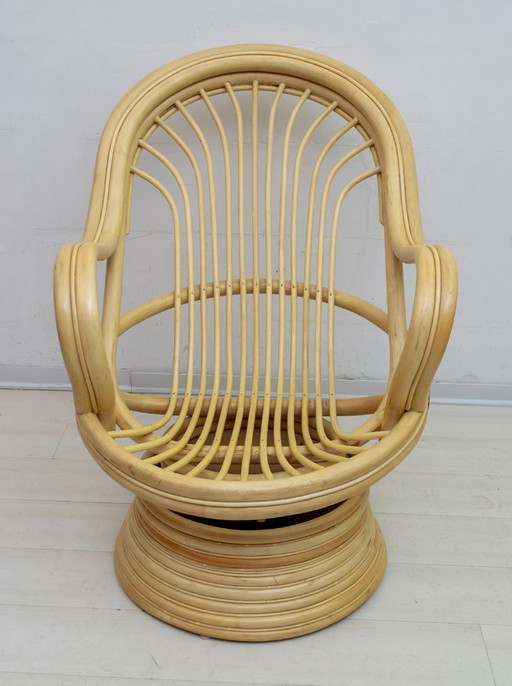Mid Century Moderne Draai- en Schommelstoel Bamboe, 1970