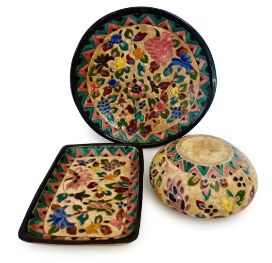 Rare Vallauris Ceramic Set, J. Massier - Cloisonné Art Deco, J. Massier (Vallauris), Decoration, Beige (photo 8 of 8)