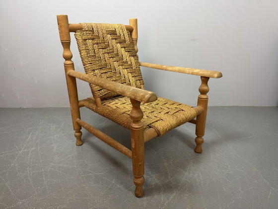 Image 1 of Poltrona in legno di faggio con intreccio in corda di sisal in stile Charlotte Perriand, anni '60.