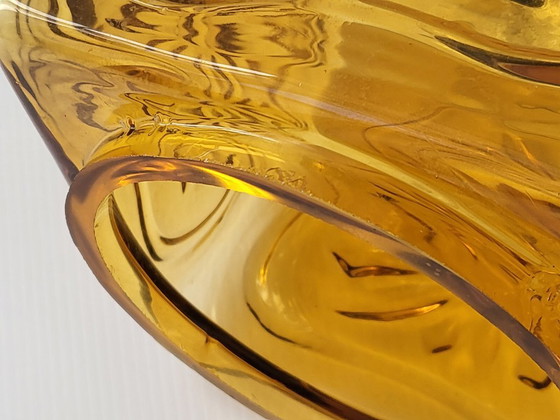 Image 1 of Vintage Scandinavische hanglamp uit de jaren 60 van glas, messing en teak.