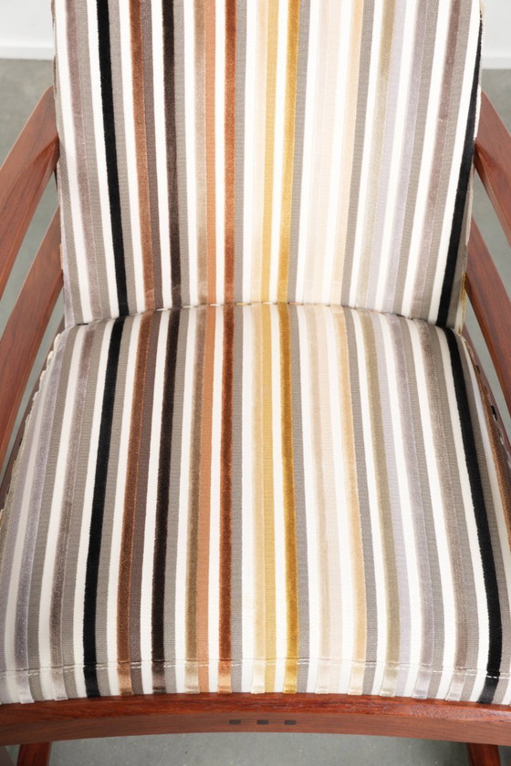 Image 1 of 4 sillas de comedor exclusivas de diseño Art Déco de Schuitema, pertenecientes a la serie Decoforma, con tapicería de tela de lu