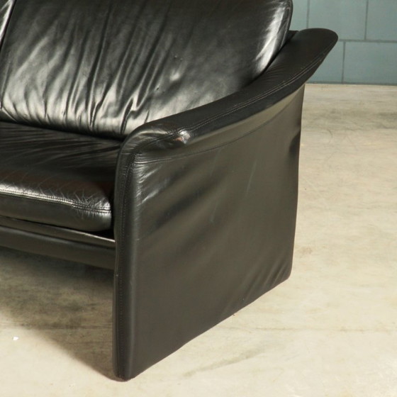 Image 1 of Vintage Black Leather Sofa – 1970s