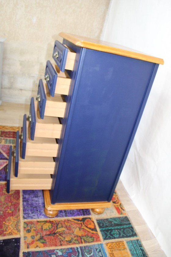 Image 1 of VINTAGE 7-DRAWER MIDNIGHT BLUE WARDROBE 1960 FRANCE