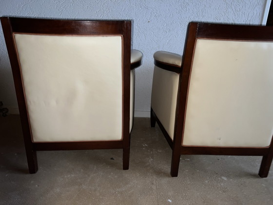 2 Fauteuils cuir blanc /crème – Bois (photo 4 of 7)