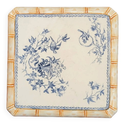 Salvamentel de loza Creil and Montereau, decoración estilo japonés.