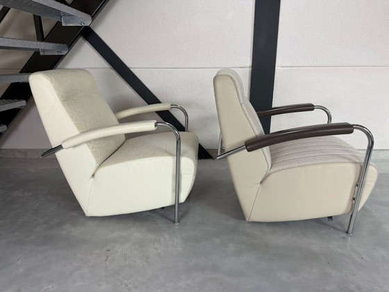 Leolux Scylla Armchairs with Footstool - Fabric and Leather – Footstools & poufs, Textile (photo 5 of 17)