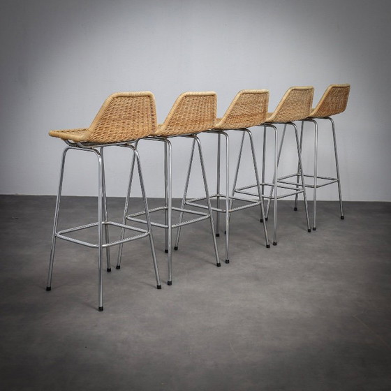 Image 1 of Set of 5 Rattan Bar Stools by Rohé Noordwolde, Netherlands, 1960s