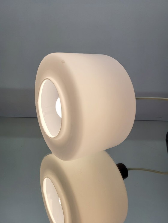 Image 1 of Vintage opaline glazen hanglamp, Scandinavische stijl, teak en messing, jaren 60