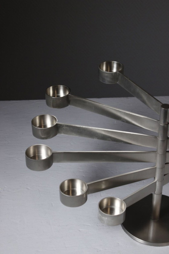 Image 1 of Chandelier candélabre vintage modulable aluminium brossé style Georges Bourgeois