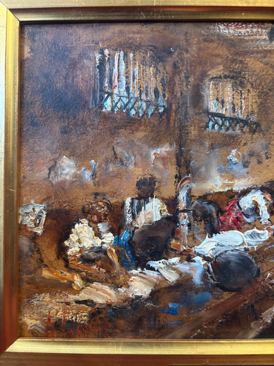Oil Painting on Cardboard of a Traditional Milanese Scene by Antonio Vettore Cargnel, Early Twentieth Century (photo 3 of 8)