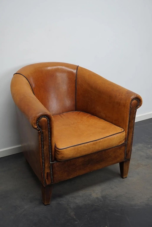 Vintage Nederlandse clubfauteuil van cognackleurig leer