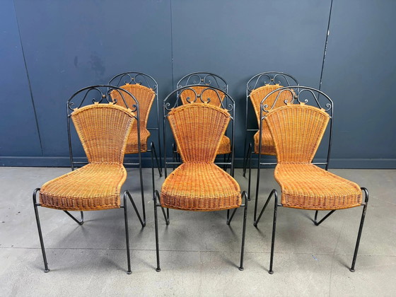 Wicker chairs by Frederick Weinberg, 1960s, set of 6 – Dining chairs, Rattan, Mid Century Modern (photo 8 of 9)