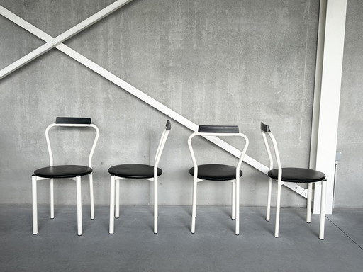 Vintage Postmodern Dining Chairs (4) – eetkamerstoelen, Metal, Skai
