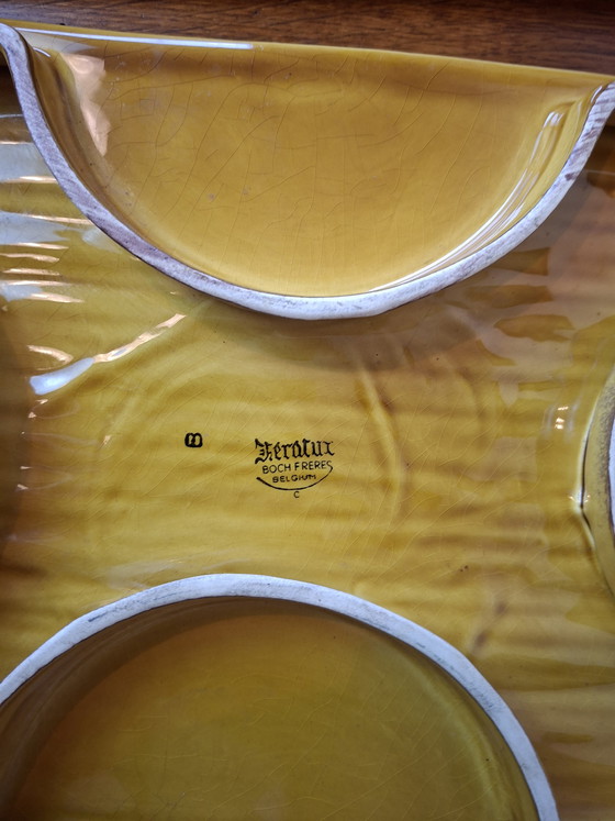 Image 1 of Assiettes en céramique de bambou Boch Keralux du milieu du XXe siècle
