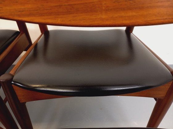 Image 1 of Set of 6 vintage Danish Scandinavian chairs by Aerthoj Jensen & Molholm in teak and skai from the 1960s