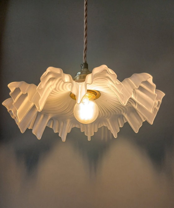 Image 1 of Vintage Franse Frosted Glazen Hanglamp in Clichy Stijl