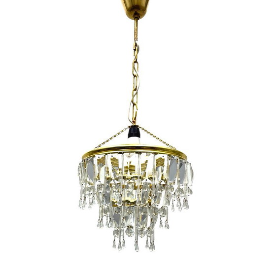 Image 1 of Vintage crystal chandelier Lustry Kamenický Šenov, Czechoslovakia 1970s brass
