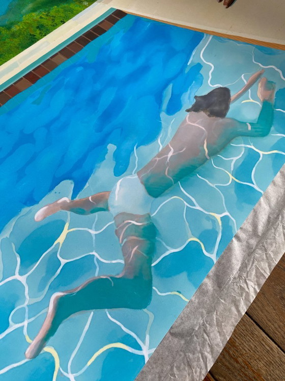 Image 1 of Zwembad met twee figuren (Portret van een kunstenaar) David Hockney 1972 - Poster 100 x 70 cm