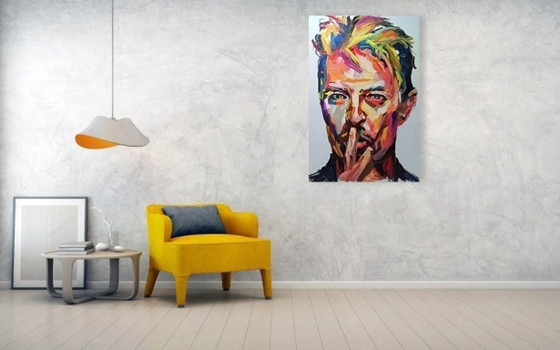 Image 1 of Hommage à David Bowie – Portrait pop art expressif | 80 × 120 cm | Impression pigmentaire sur Dibond aluminium avec finition aér