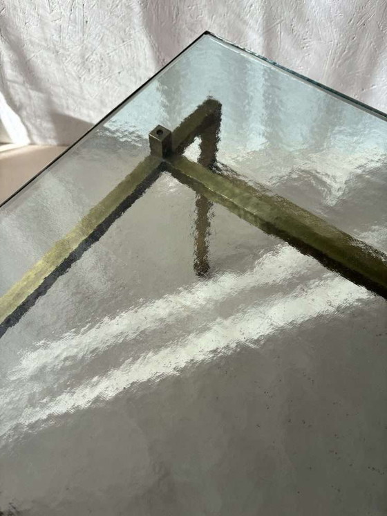 Image 1 of Table basse suédoise en laiton avec plateau en verre marbré, années 1960