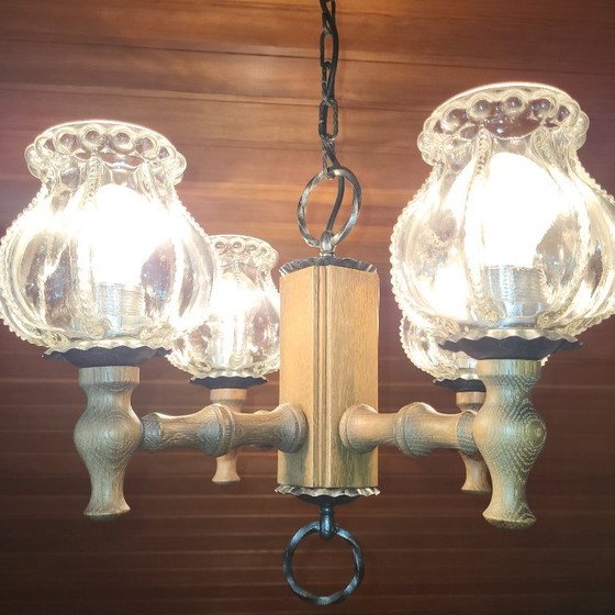 Originele Kaiser Leuchten kroonluchter/plafondlamp – Rustieke stijl uit het midden van de vorige eeuw (jaren (photo 5 of 5)