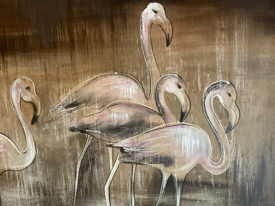 Image 1 of 2-piece painting Flamingos for sale
