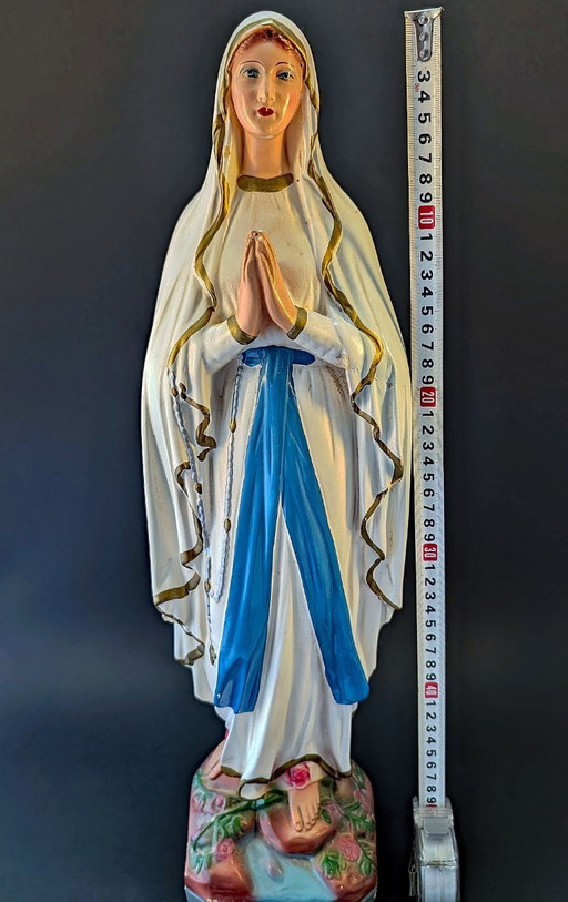 Vintage Madonna Statue – Our Lady of Lourdes – Hand Painted Chalkware/Plaster – Religious Decor
