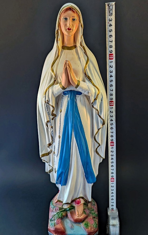 Image 1 of Statua vintage della Madonna di Lourdes - In gesso/argilla dipinta a mano - Decorazione religiosa