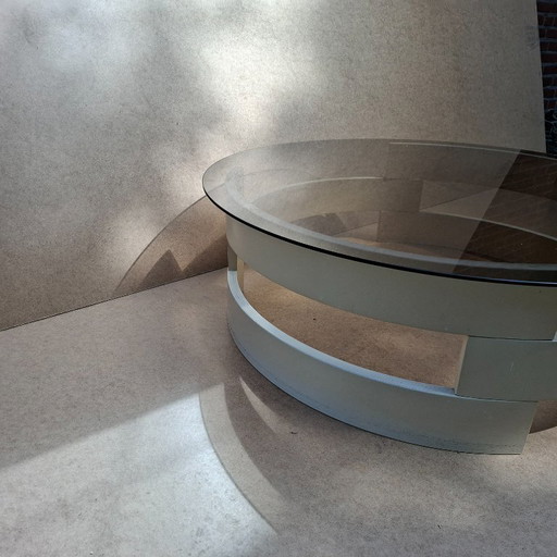 Space Age coffee table with smoked glass and wood, 1960s (sometimes attributed to Gero...)