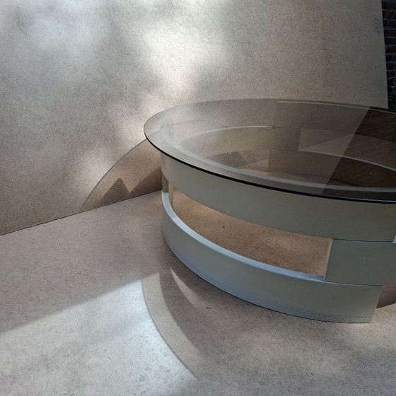 Image 1 of Space Age coffee table with smoked glass and wood, 1960s (sometimes attributed to Gero...)